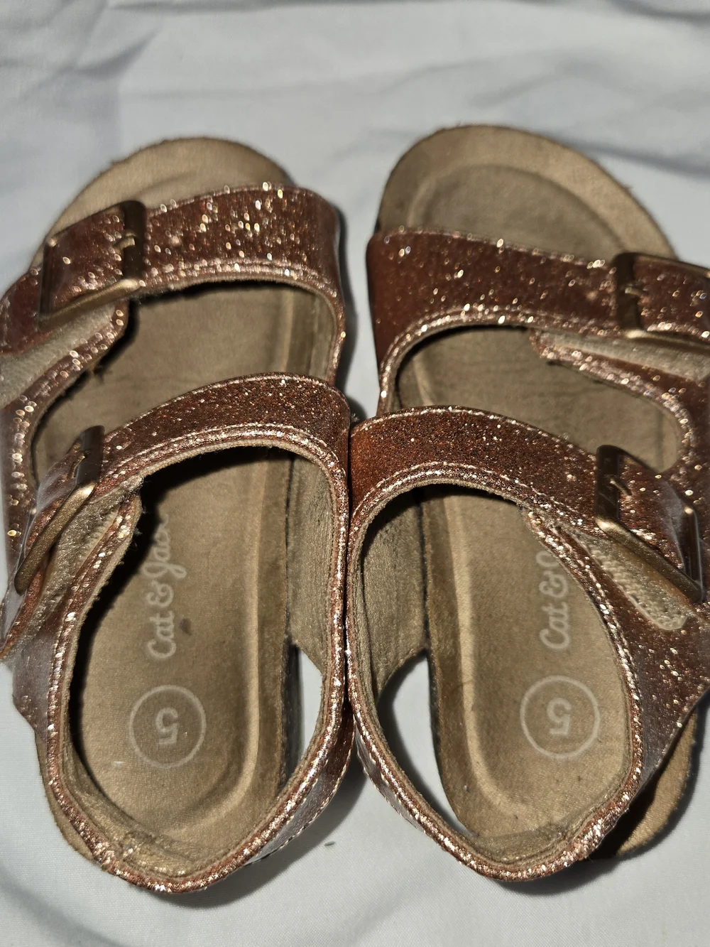 Cat & Jack Glitter Buckle Sandals in Rose Gold SZ 5